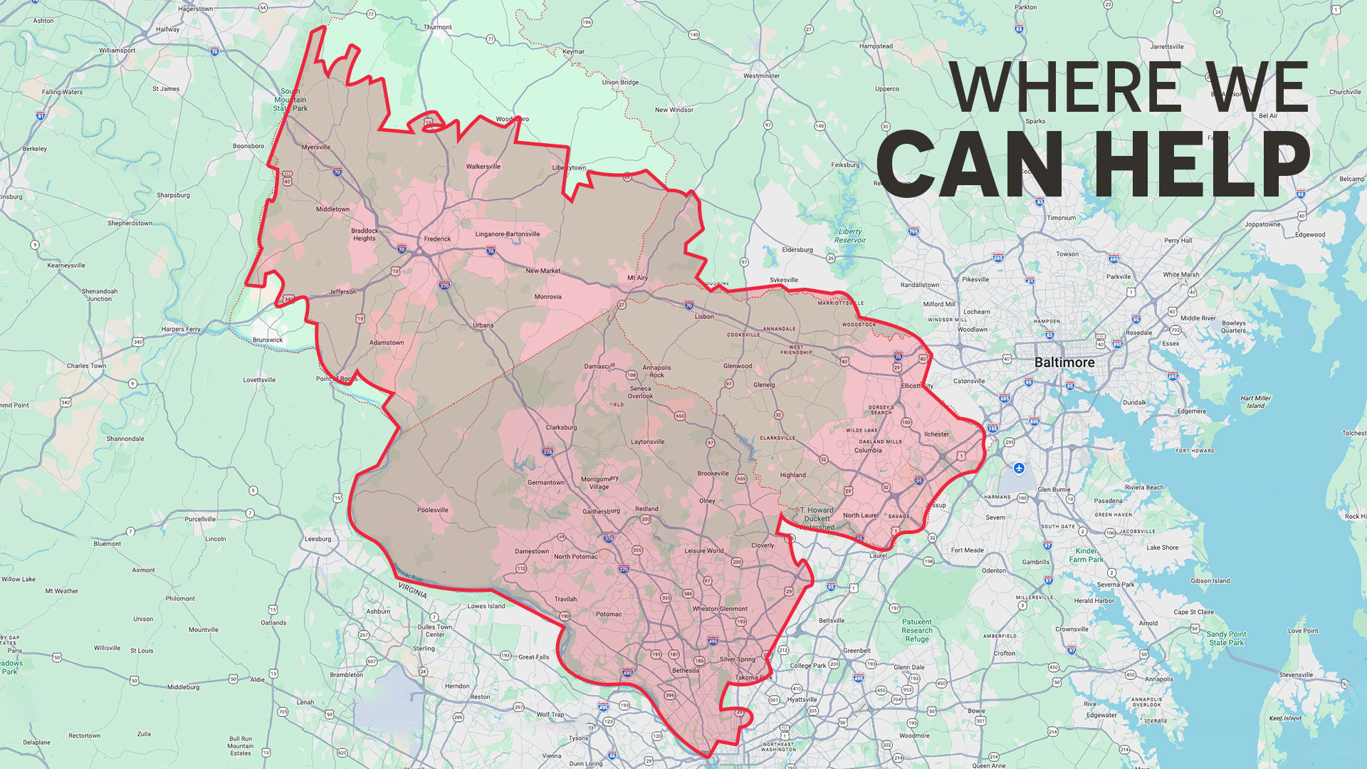 Tuckers Air Conditioning, Heating & Plumbing Service Areas Map
